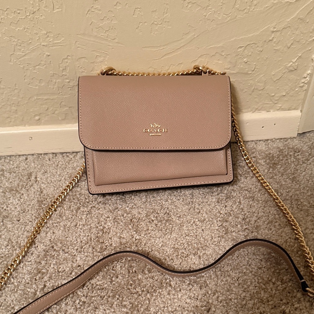 Coach Taupe Crossbody Bag with Gold Chain Strap